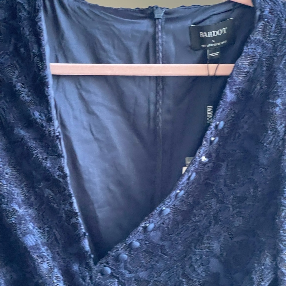 Bardot NWT Reid Navy Blue Lace Long Sleeve Minidress with Button Up Detail - Picture 4 of 15